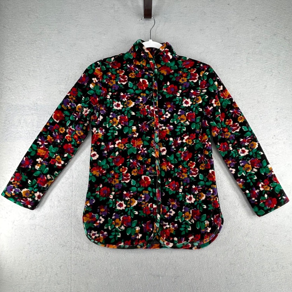 JCPenney Home Floral Velour Velvet Quilted Jacket Shacket Womens Size 5/6 XSmall